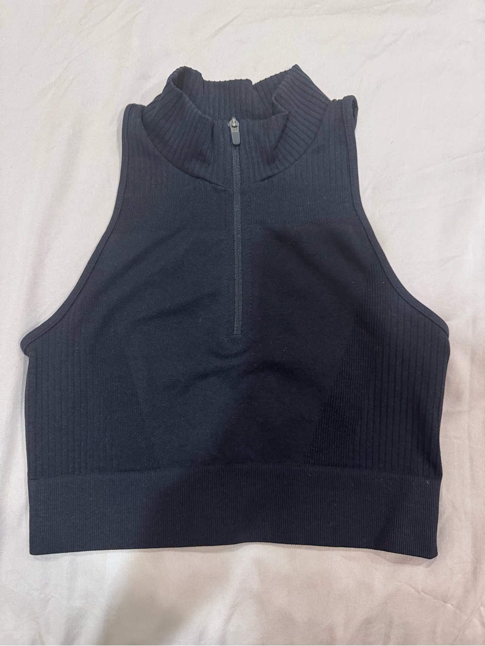 Gilly Hicks Black Ribbed Half-Zip Cropped Tank